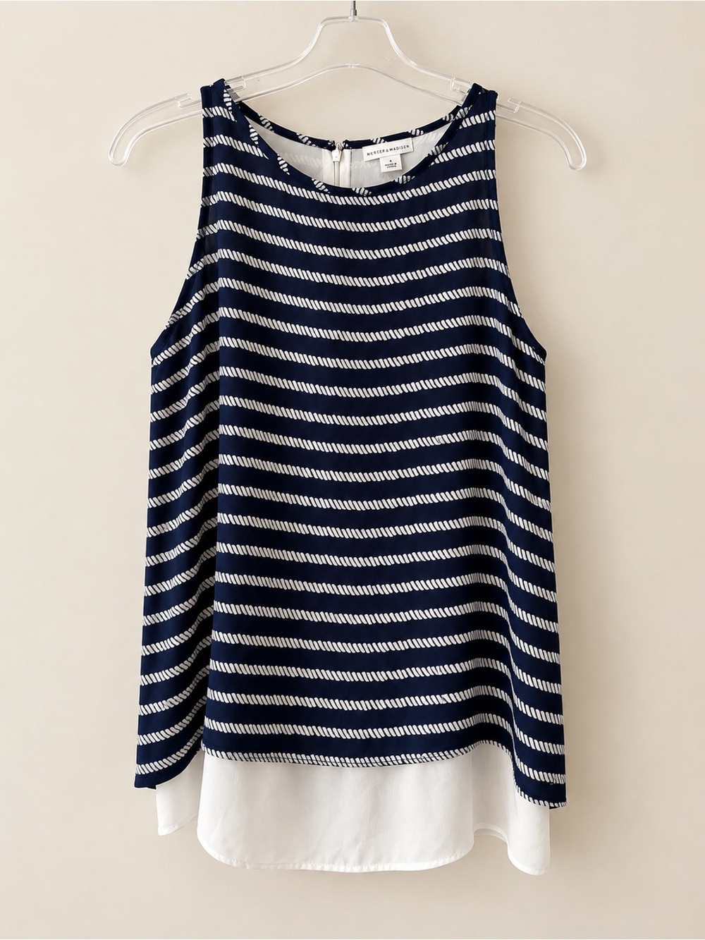 Mercer & Madison Blue White Rope Stripe Twofer Tunic Tank Top  NWT S #1708
